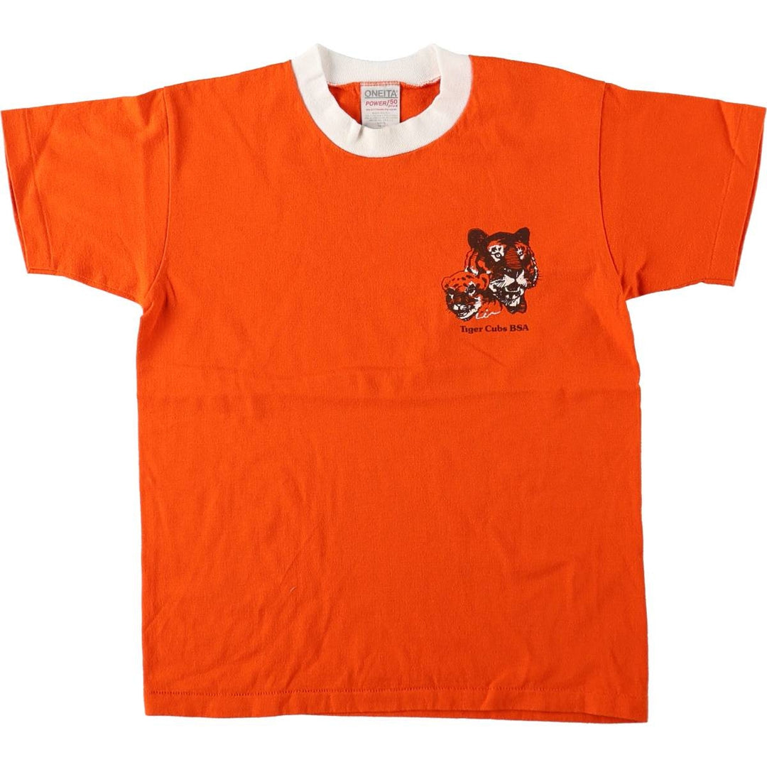 90'S ONEITA Boy Scout Tiger Pattern Print T-Shirt, Made in USA, Women's Size S (approx.), Vintage cotton orange type Vintage Second Hand