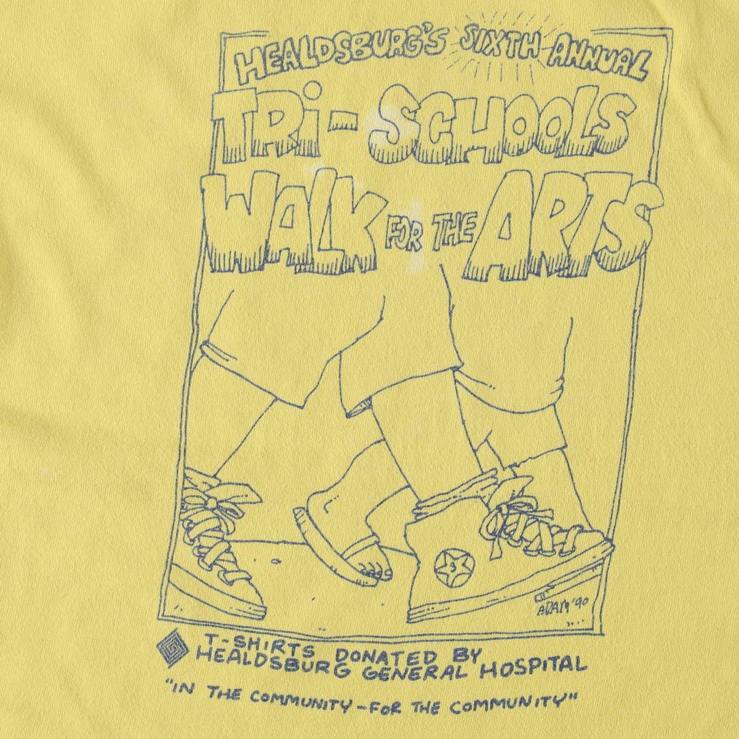 90'S Hanes Print T-Shirt, Made in USA, Men's Size S (Equivalent), Vintage cotton lemon yellow Vintage Second Hand