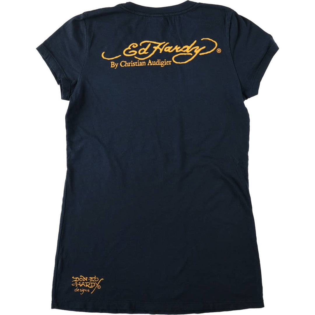 Ed Hardy Eagle Pattern Print T-Shirt, Made in USA, Women's Size M (approx.) cotton black type Vintage Second Hand