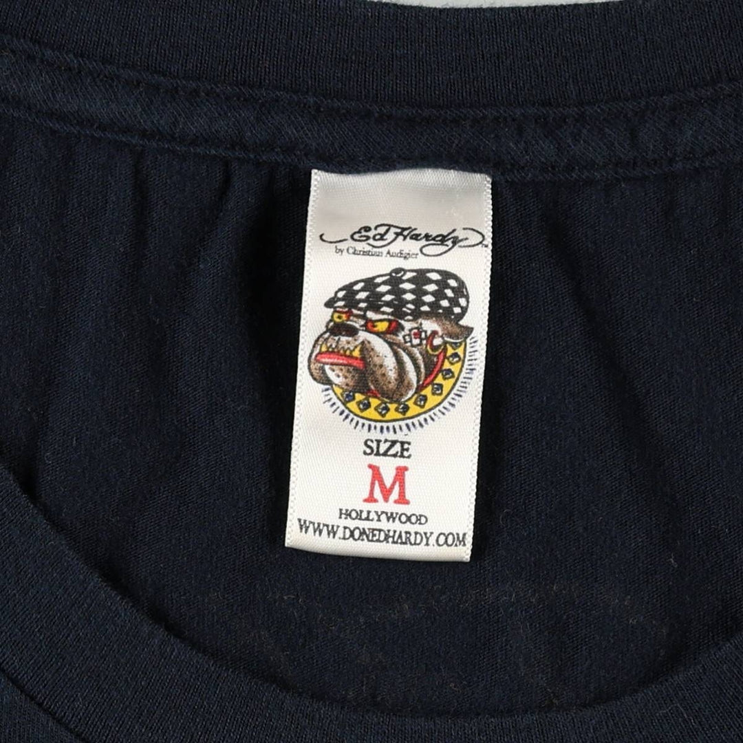 Ed Hardy Eagle Pattern Print T-Shirt, Made in USA, Women's Size M (approx.) cotton black type Vintage Second Hand