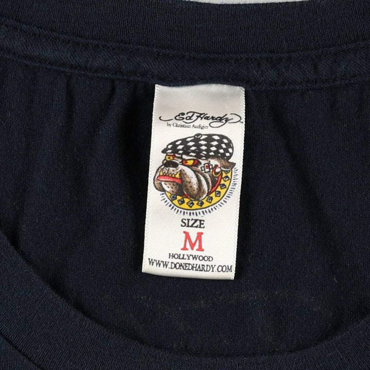 Ed Hardy Eagle Pattern Print T-Shirt, Made in USA, Women's Size M (approx.) cotton black type Vintage Second Hand