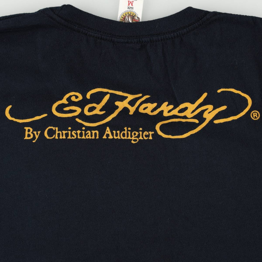 Ed Hardy Eagle Pattern Print T-Shirt, Made in USA, Women's Size M (approx.) cotton black type Vintage Second Hand