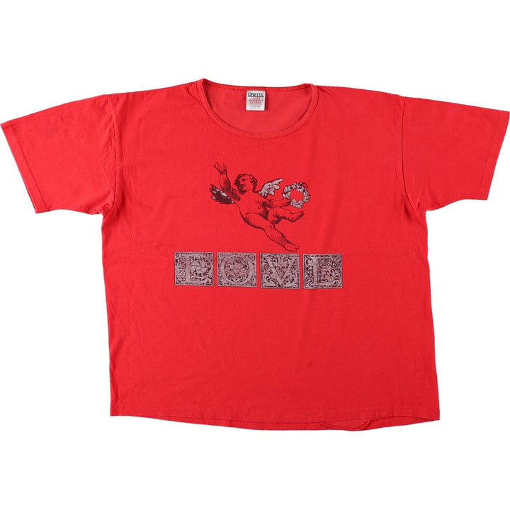 90'S ONEITA Print T-Shirt, Made in USA, Women's Size XL (Equivalent), Vintage cotton red type Vintage Second Hand