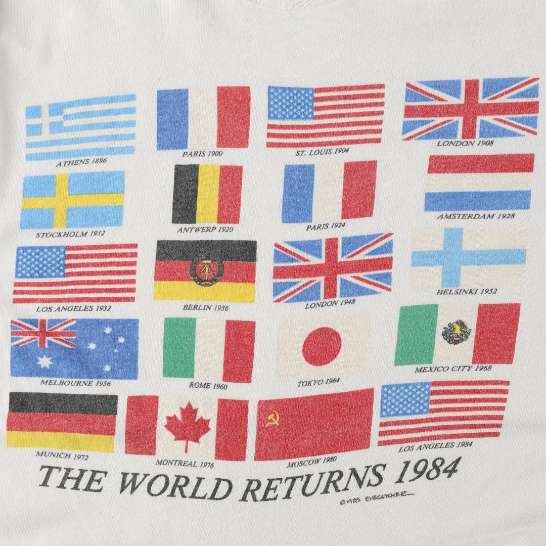 80'S Hanes Blue Tag Flag Pattern Los Angeles Olympics 1984 Sports Print T-Shirt Men's Size M (Equivalent) Vintage cotton white type Vintage Second Hand