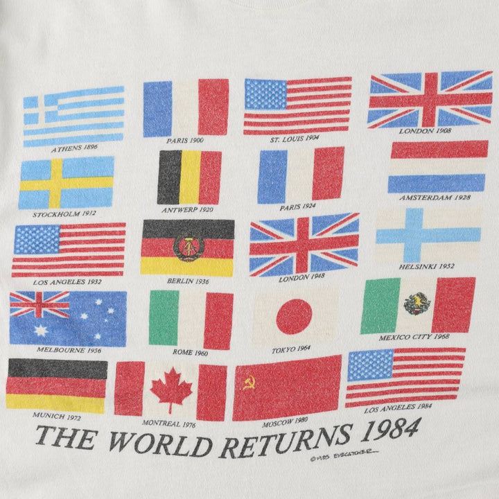 80'S Hanes Blue Tag Flag Pattern Los Angeles Olympics 1984 Sports Print T-Shirt Men's Size M (Equivalent) Vintage cotton white type Vintage Second Hand