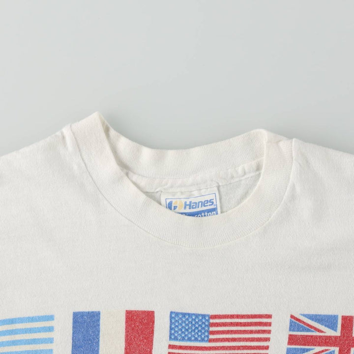 80'S Hanes Blue Tag Flag Pattern Los Angeles Olympics 1984 Sports Print T-Shirt Men's Size M (Equivalent) Vintage cotton white type Vintage Second Hand