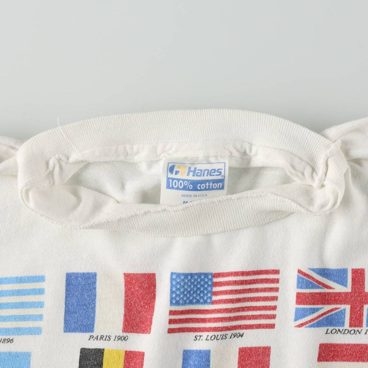 80'S Hanes Blue Tag Flag Pattern Los Angeles Olympics 1984 Sports Print T-Shirt Men's Size M (Equivalent) Vintage cotton white type Vintage Second Hand