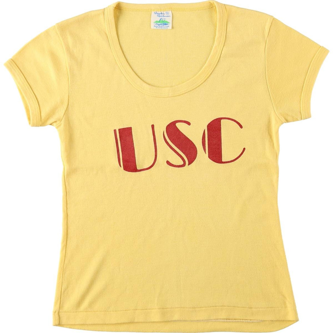 Shoreline Sportswear College T-Shirt, Made in USA, Women's Size M (Equivalent), Vintage polyester yellow type Vintage Second Hand