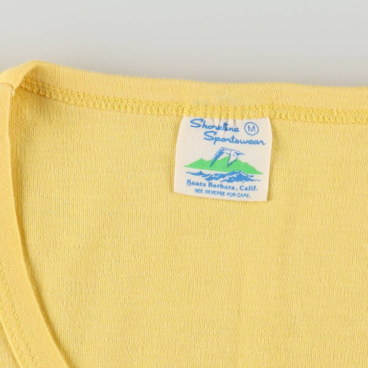 Shoreline Sportswear College T-Shirt, Made in USA, Women's Size M (Equivalent), Vintage polyester yellow type Vintage Second Hand