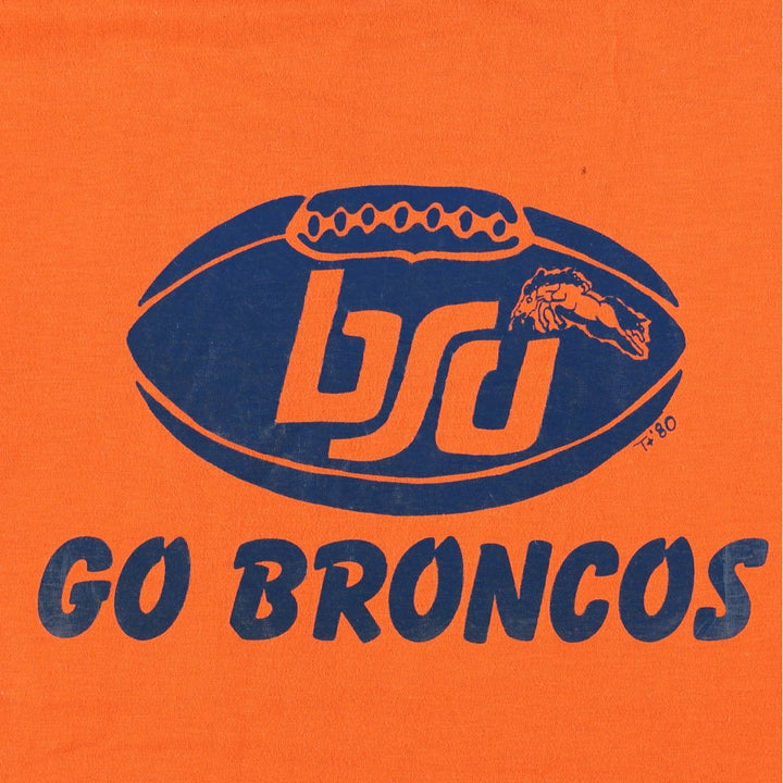 80'S TPLUS IDAHO FIRST BANK Denver Broncos Advertising T-Shirt, Women's Size M (Equivalent), Vintage polyester orange type Vintage Second Hand