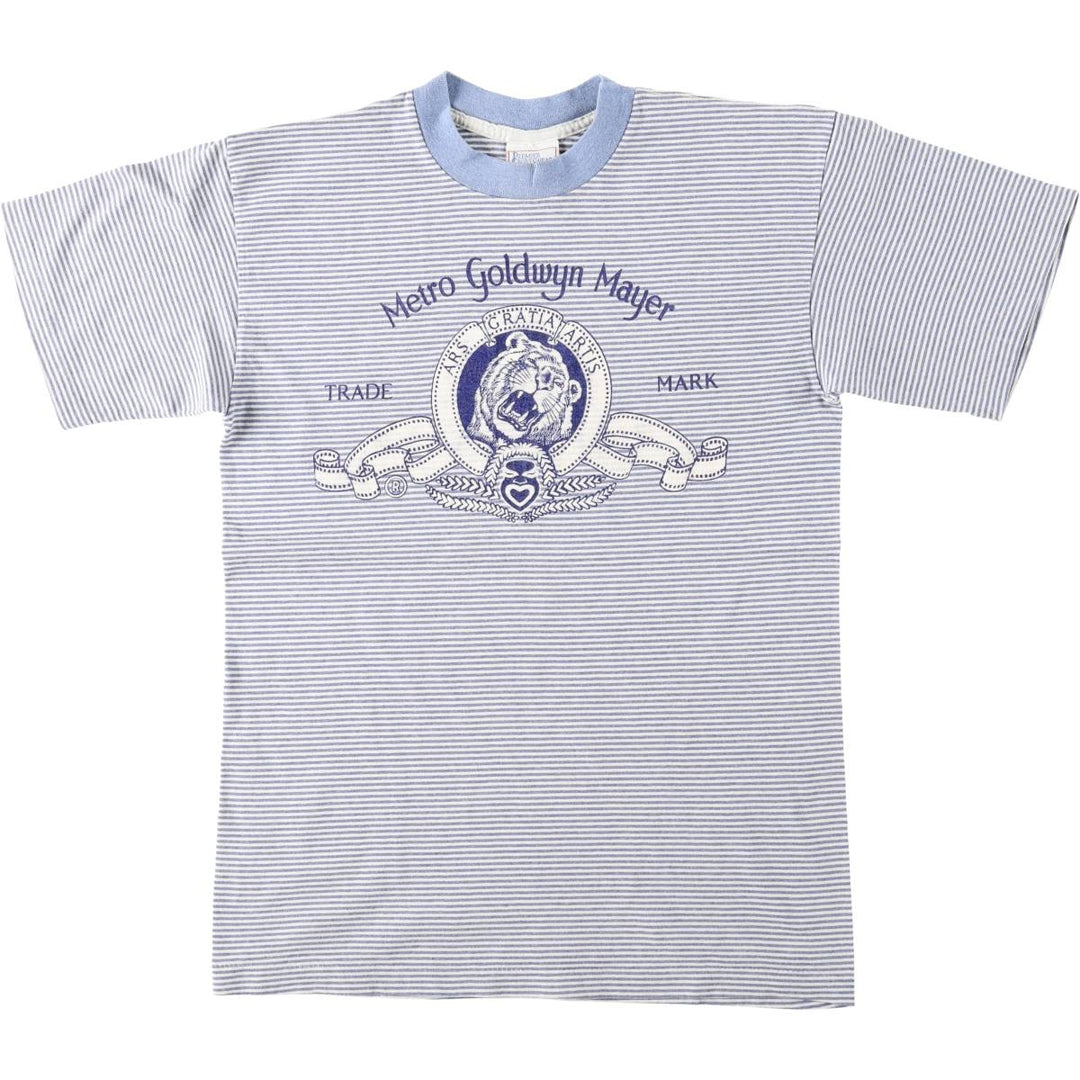 90'S PREMIER SPORTSWEAR Metro Goldwyn Mayer Border Pattern Advertising T-Shirt, Made in USA, Women's Size M (approx.) cotton blue type Vintage Second Hand