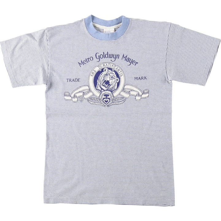 90'S PREMIER SPORTSWEAR Metro Goldwyn Mayer Border Pattern Advertising T-Shirt, Made in USA, Women's Size M (approx.) cotton blue type Vintage Second Hand