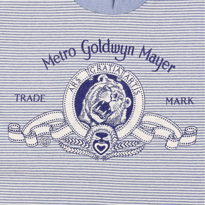 90'S PREMIER SPORTSWEAR Metro Goldwyn Mayer Border Pattern Advertising T-Shirt, Made in USA, Women's Size M (approx.) cotton blue type Vintage Second Hand