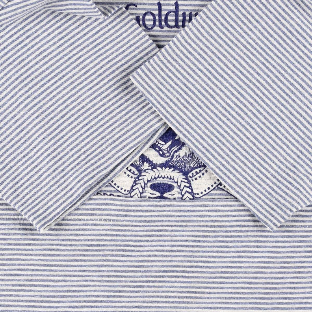90'S PREMIER SPORTSWEAR Metro Goldwyn Mayer Border Pattern Advertising T-Shirt, Made in USA, Women's Size M (approx.) cotton blue type Vintage Second Hand
