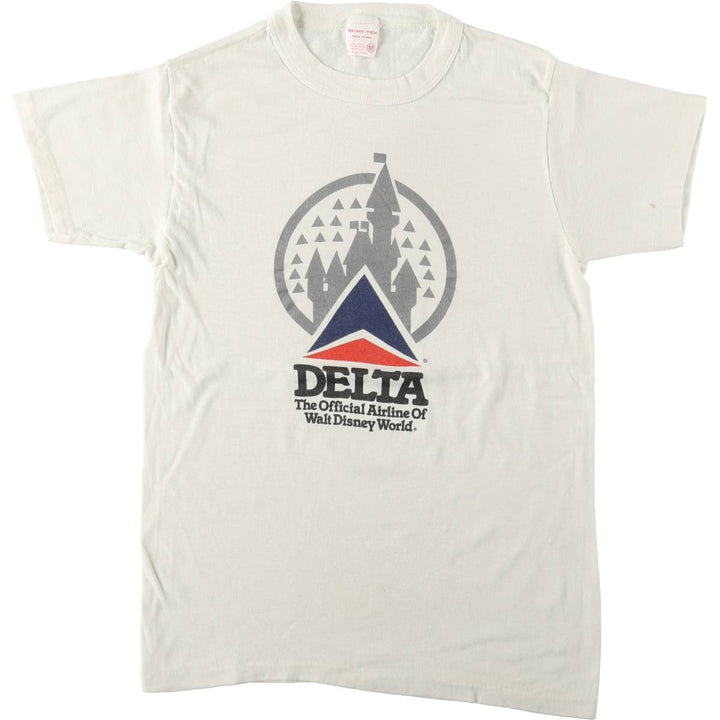 80'S SHIRT-TEX Disney DELTA AIR LINES Advertising T-Shirt, Made in USA, Women's Size M (approx.), Vintage cotton white type Vintage Second Hand