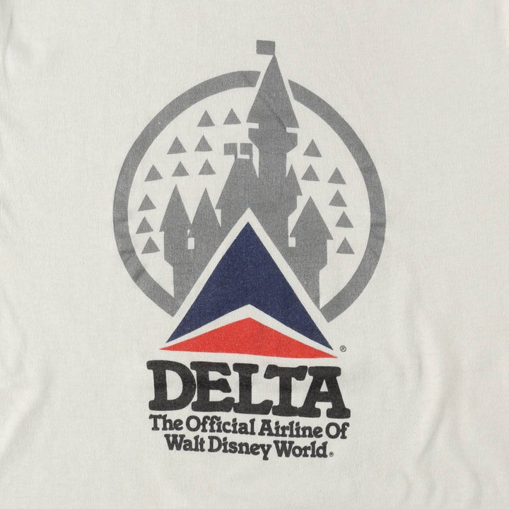 80'S SHIRT-TEX Disney DELTA AIR LINES Advertising T-Shirt, Made in USA, Women's Size M (approx.), Vintage cotton white type Vintage Second Hand