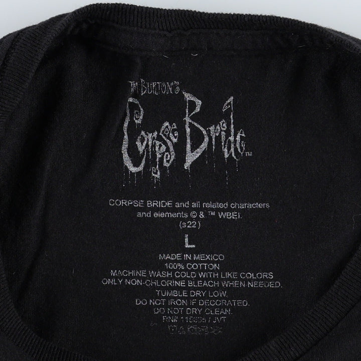 Tim Burton's Corpse Bride character print T-shirt (women's size L) cotton black type Vintage Second Hand