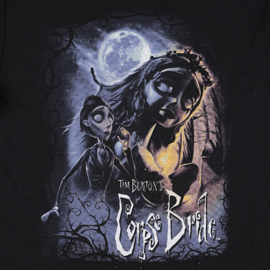 Tim Burton's Corpse Bride character print T-shirt (women's size L) cotton black type Vintage Second Hand