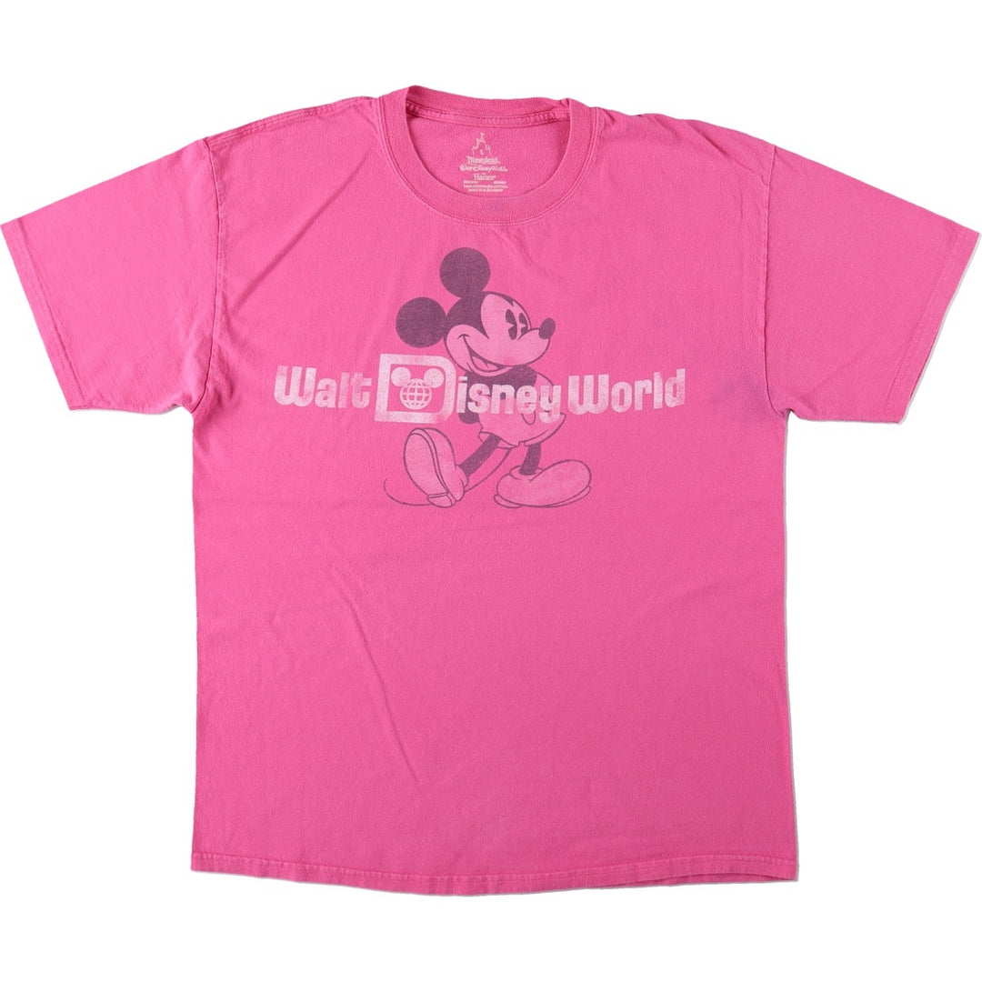 Disney MICKEY MOUSE character print T-shirt, women's size L (approx.) cotton pink type Vintage Second Hand