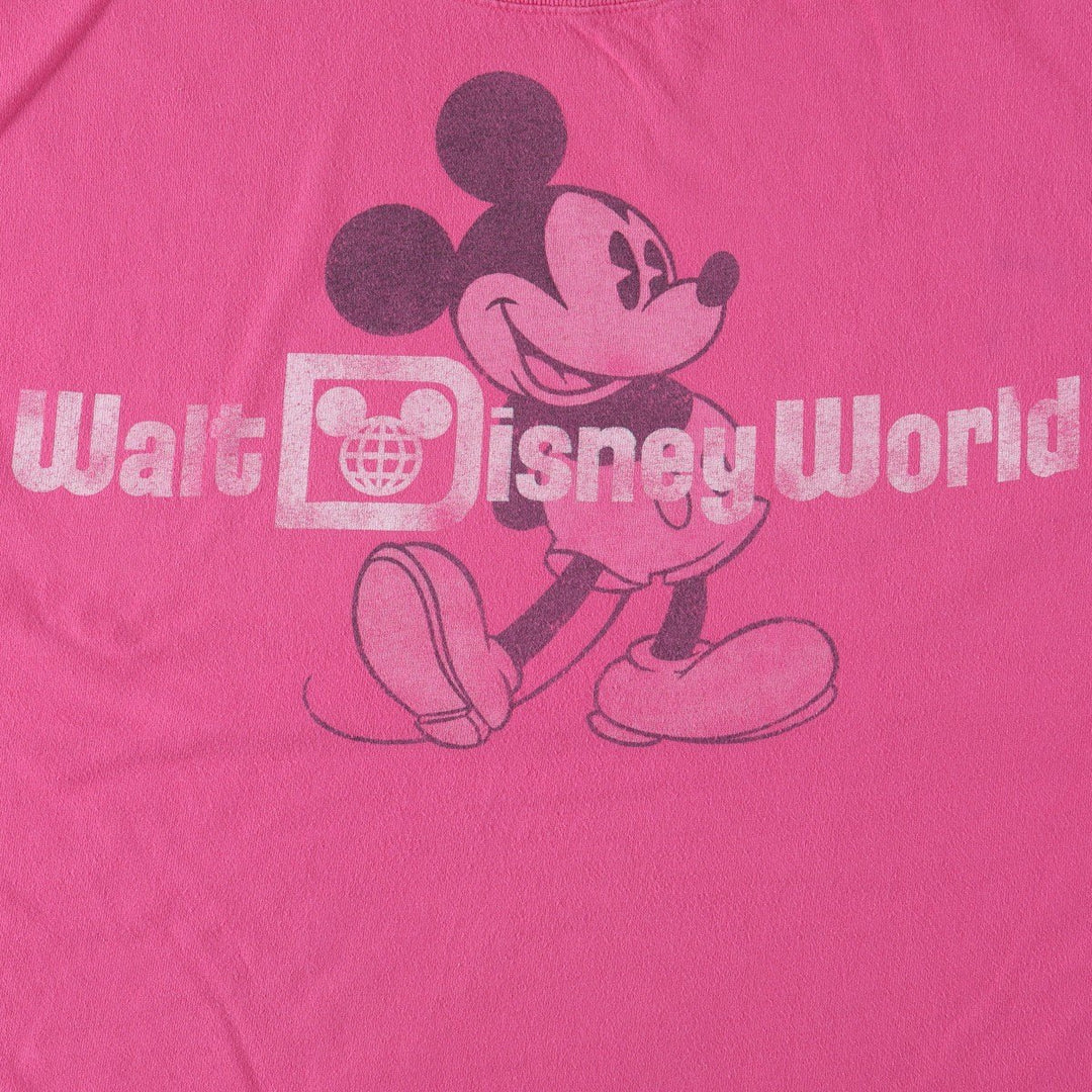 Disney MICKEY MOUSE character print T-shirt, women's size L (approx.) cotton pink type Vintage Second Hand