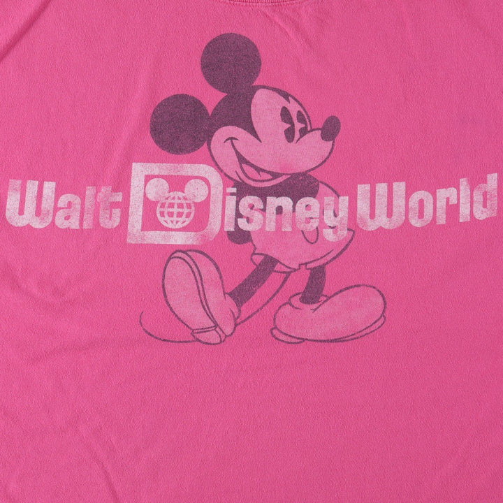 Disney MICKEY MOUSE character print T-shirt, women's size L (approx.) cotton pink type Vintage Second Hand