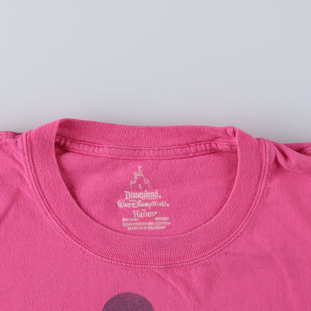 Disney MICKEY MOUSE character print T-shirt, women's size L (approx.) cotton pink type Vintage Second Hand