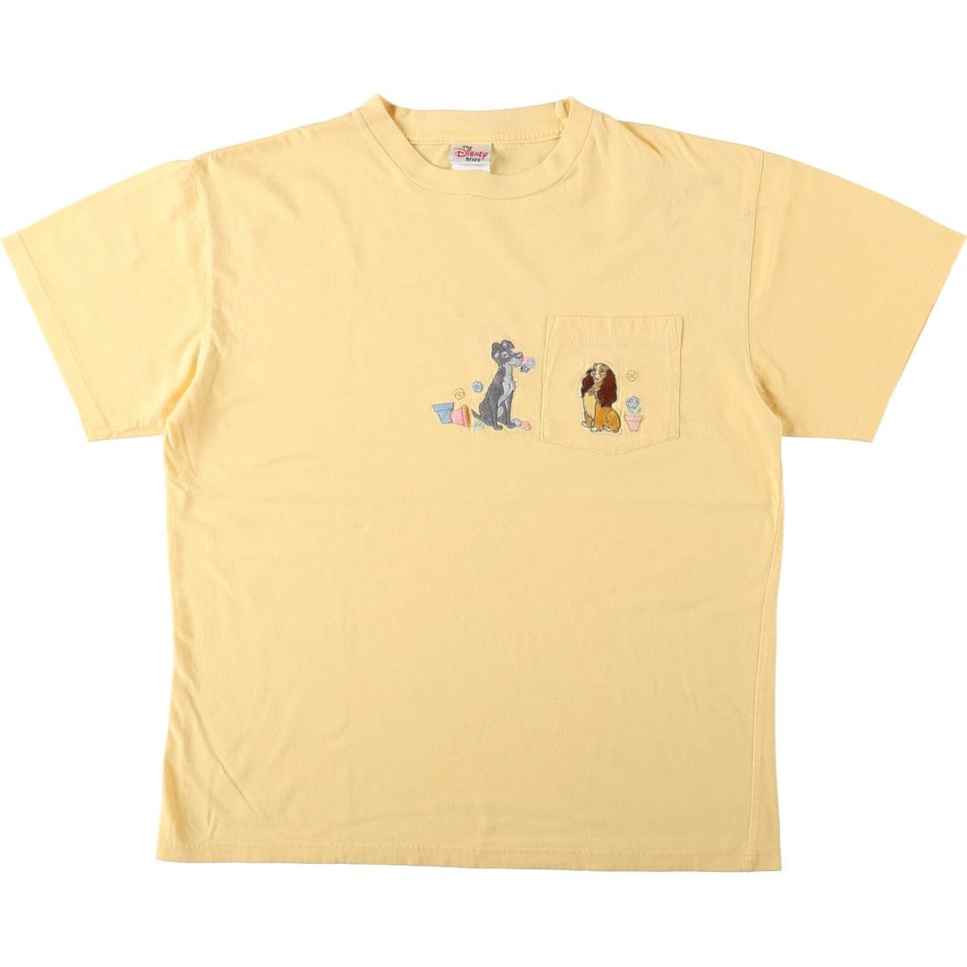2000'S Disney Lady and the Tramp character embroidered T-shirt, women's size L (approx.) cotton yellow type Vintage Second Hand