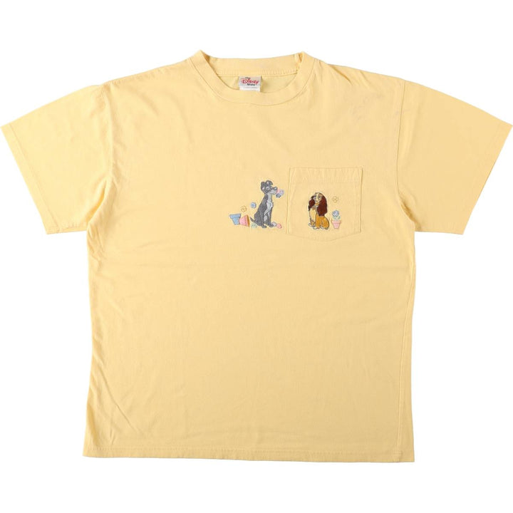 2000'S Disney Lady and the Tramp character embroidered T-shirt, women's size L (approx.) cotton yellow type Vintage Second Hand