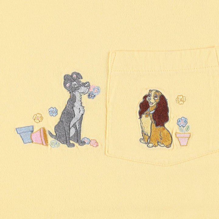2000'S Disney Lady and the Tramp character embroidered T-shirt, women's size L (approx.) cotton yellow type Vintage Second Hand