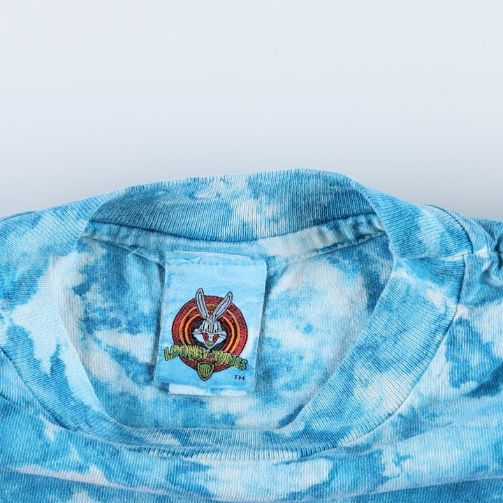90'S Looney Tunes Tweety Tie-Dye Pattern Character Print T-Shirt, Made in USA, Women's Size S (Equivalent), Vintage cotton Blue type light blue Vintage Second Hand