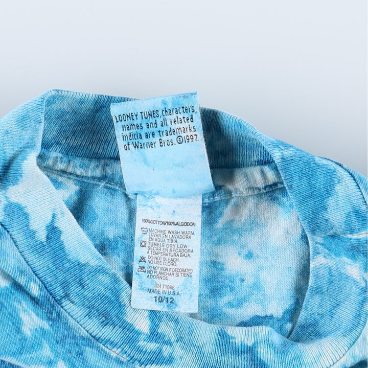 90'S Looney Tunes Tweety Tie-Dye Pattern Character Print T-Shirt, Made in USA, Women's Size S (Equivalent), Vintage cotton Blue type light blue Vintage Second Hand