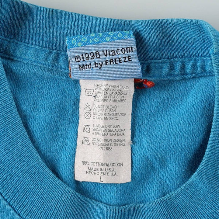 90'S RUGRATS Large Print Character T-Shirt, Made in USA, Women's Size L (Equivalent), Vintage cotton Blue type light blue Vintage Second Hand