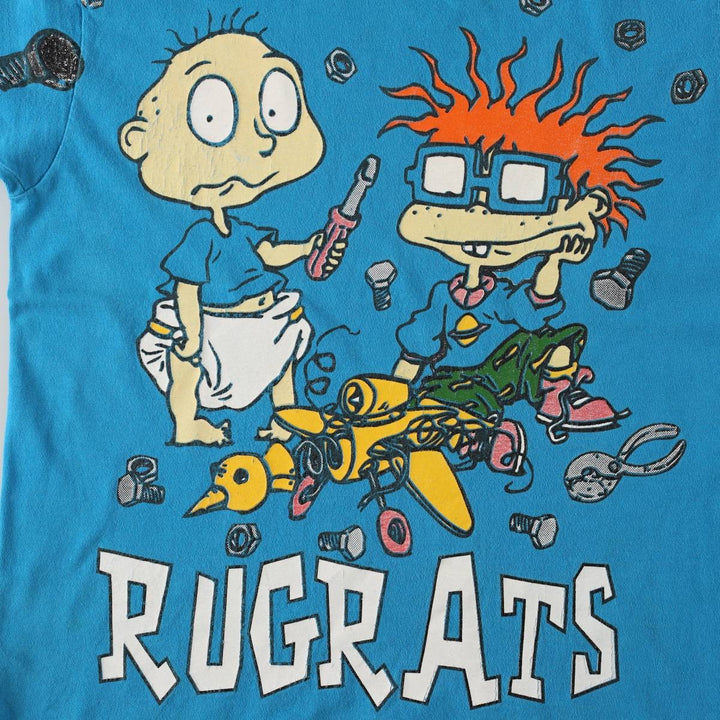 90'S RUGRATS Large Print Character T-Shirt, Made in USA, Women's Size L (Equivalent), Vintage cotton Blue type light blue Vintage Second Hand