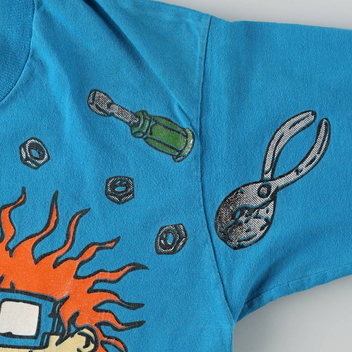 90'S RUGRATS Large Print Character T-Shirt, Made in USA, Women's Size L (Equivalent), Vintage cotton Blue type light blue Vintage Second Hand