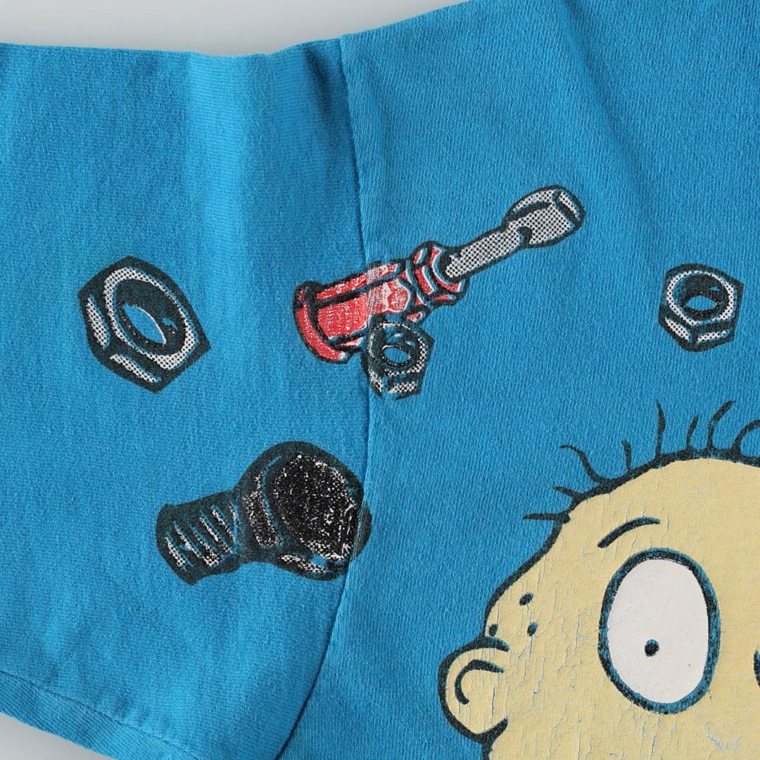 90'S RUGRATS Large Print Character T-Shirt, Made in USA, Women's Size L (Equivalent), Vintage cotton Blue type light blue Vintage Second Hand