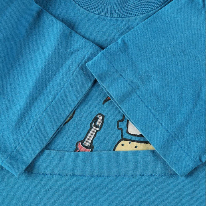 90'S RUGRATS Large Print Character T-Shirt, Made in USA, Women's Size L (Equivalent), Vintage cotton Blue type light blue Vintage Second Hand