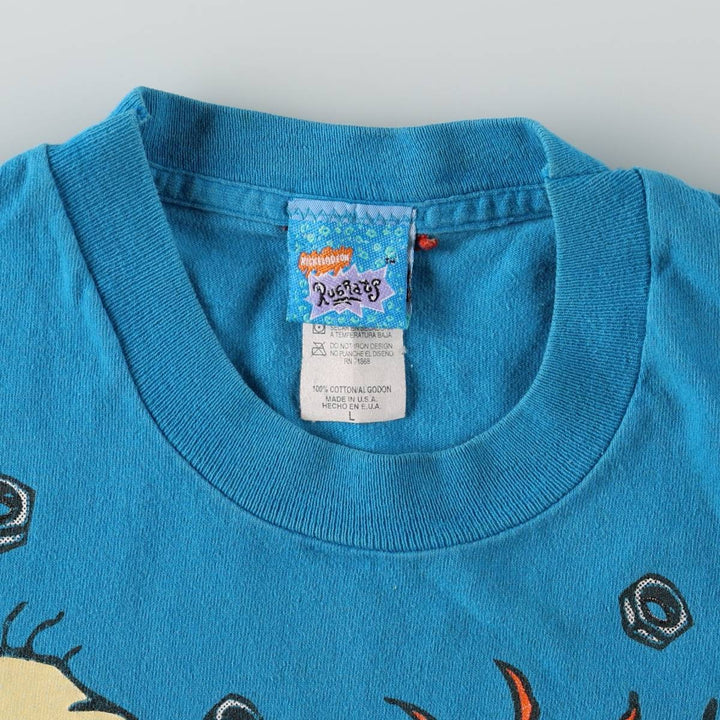 90'S RUGRATS Large Print Character T-Shirt, Made in USA, Women's Size L (Equivalent), Vintage cotton Blue type light blue Vintage Second Hand