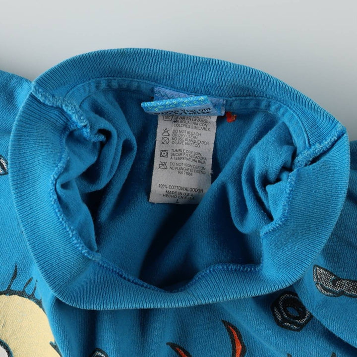 90'S RUGRATS Large Print Character T-Shirt, Made in USA, Women's Size L (Equivalent), Vintage cotton Blue type light blue Vintage Second Hand