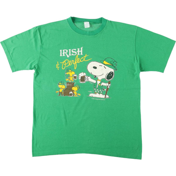 70'S Artex Snoopy Woodstock Character Print T-Shirt, Men's Size L (approx.), Vintage cotton green type Vintage Second Hand