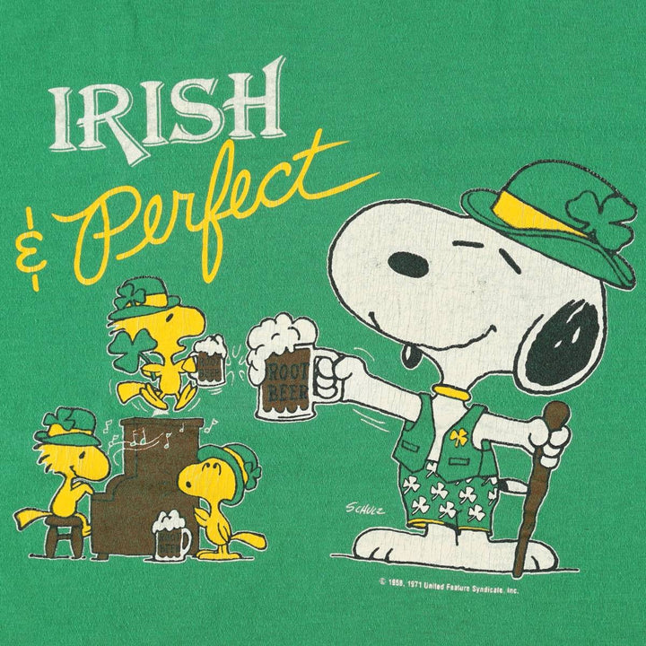 70'S Artex Snoopy Woodstock Character Print T-Shirt, Men's Size L (approx.), Vintage cotton green type Vintage Second Hand