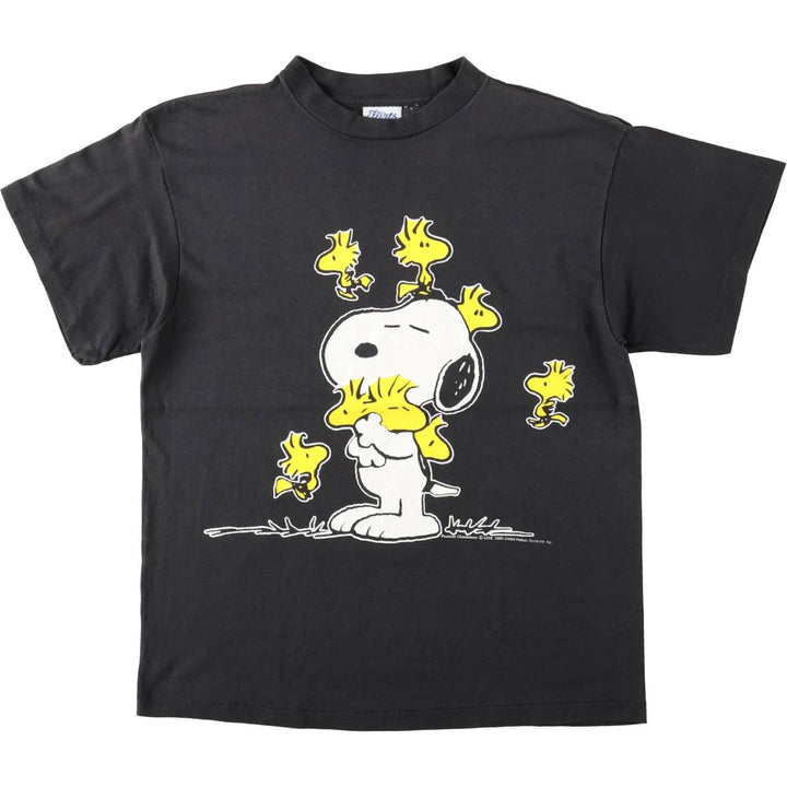 90'S FLIRTS SNOOPY Woodstock Character Print T-Shirt, Made in USA, Men's Size S (approx.), Vintage cotton black type Vintage Second Hand