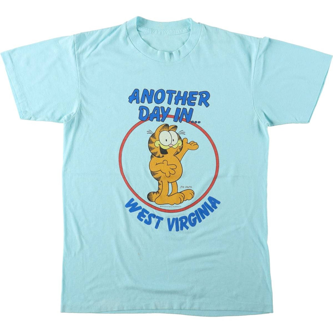 1970'S Garfield character print t-shirt, women's size L equivalent, vintage. unclear Blue type light blue Vintage Second Hand