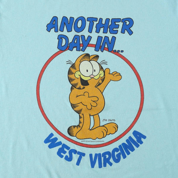 1970'S Garfield character print t-shirt, women's size L equivalent, vintage. unclear Blue type light blue Vintage Second Hand