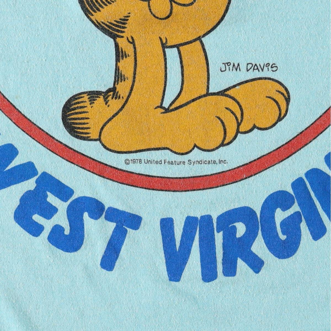 1970'S Garfield character print t-shirt, women's size L equivalent, vintage. unclear Blue type light blue Vintage Second Hand