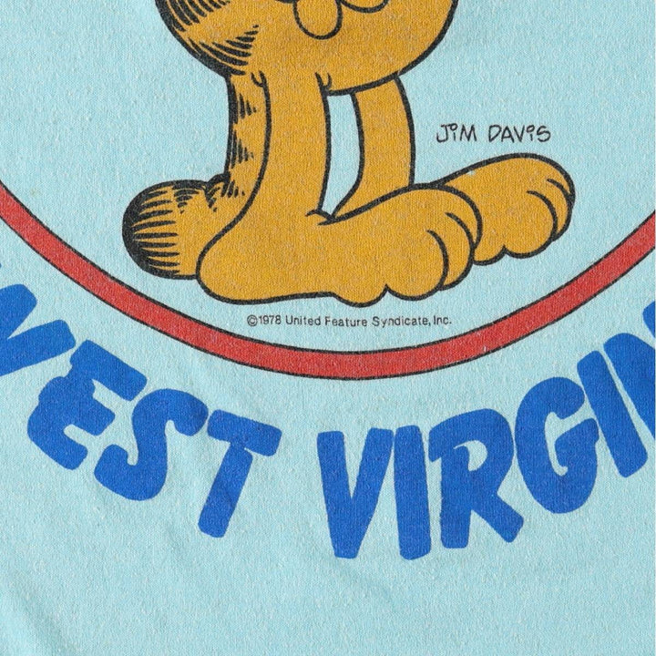 1970'S Garfield character print t-shirt, women's size L equivalent, vintage. unclear Blue type light blue Vintage Second Hand