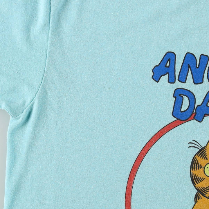 1970'S Garfield character print t-shirt, women's size L equivalent, vintage. unclear Blue type light blue Vintage Second Hand