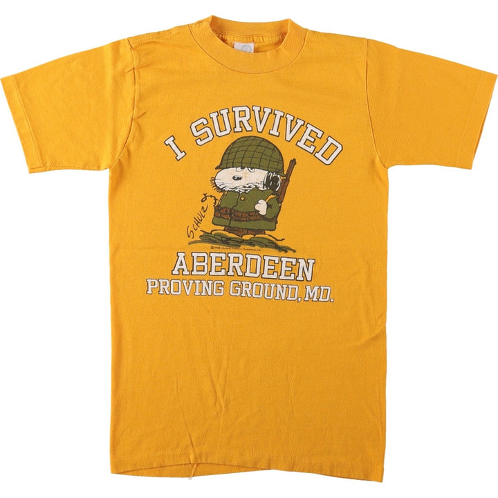 70s-80'S Artex Snoopy Character Print T-Shirt, Made in USA, Women's Size S (approx.), Vintage cotton yellow type Vintage Second Hand