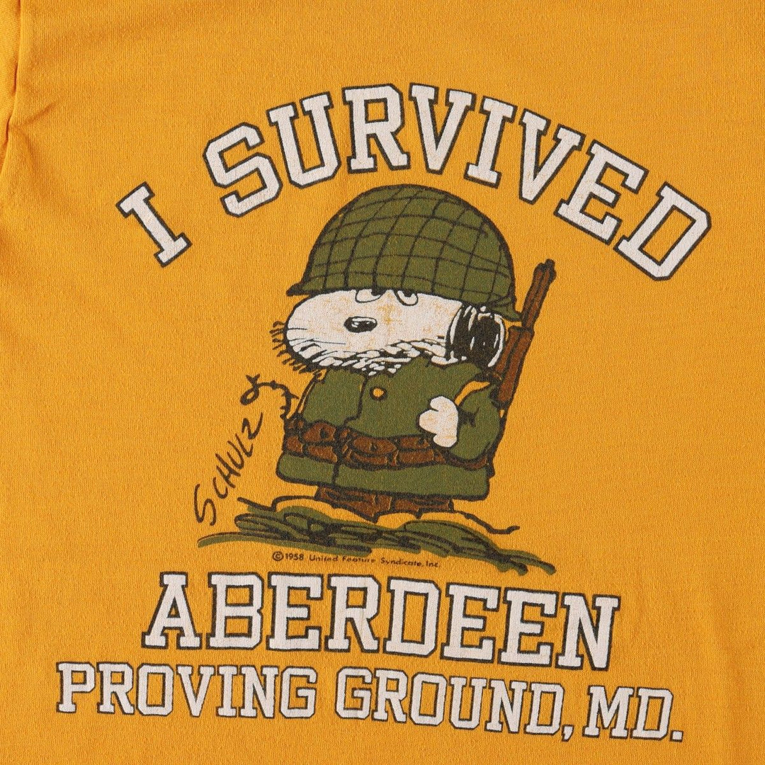 70s-80'S Artex Snoopy Character Print T-Shirt, Made in USA, Women's Size S (approx.), Vintage cotton yellow type Vintage Second Hand