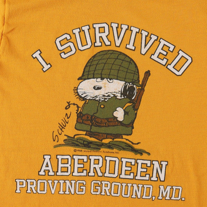 70s-80'S Artex Snoopy Character Print T-Shirt, Made in USA, Women's Size S (approx.), Vintage cotton yellow type Vintage Second Hand