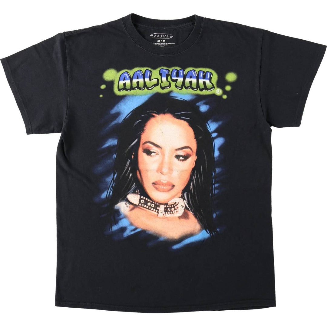 AALIYAH Wrap T-Shirt (Women's Size M) cotton black type Vintage Second Hand